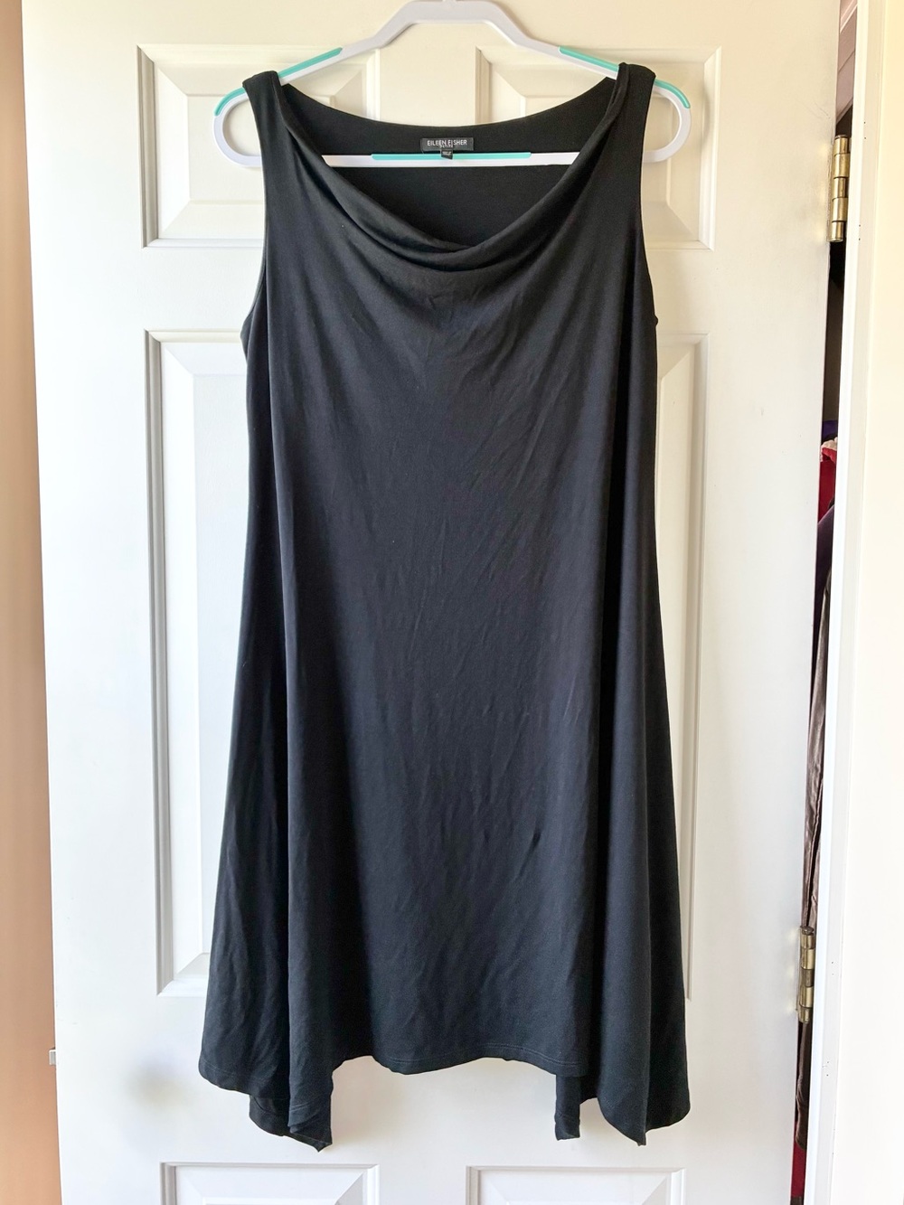 Eileen Fisher Cowl Drape Neck Jersey Dress Sleeveless Black Size PM